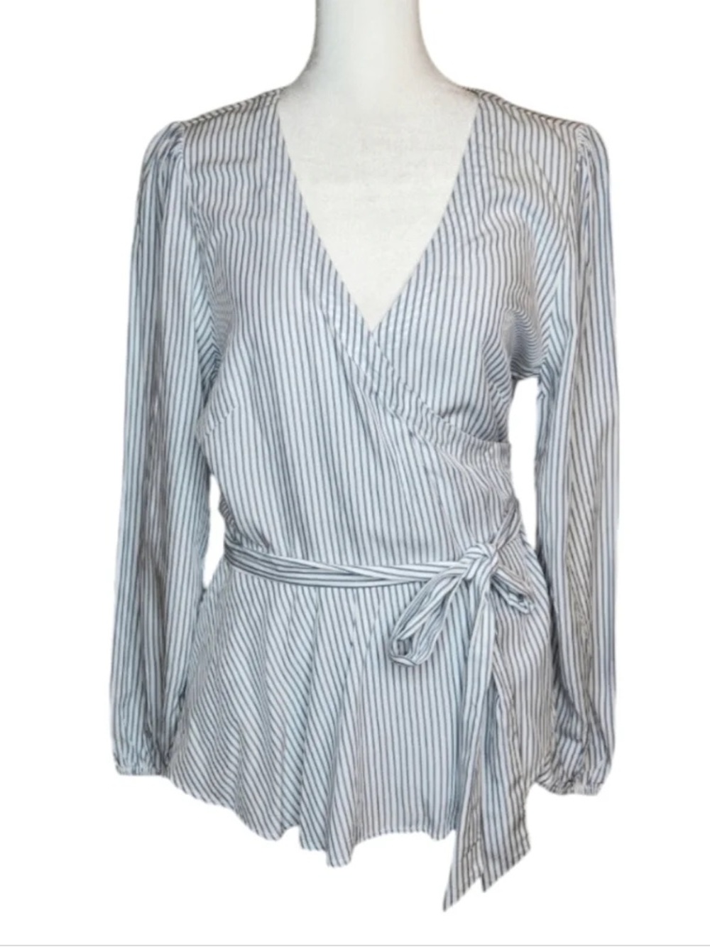 LOFT Blue and White Striped Wrap Blouse